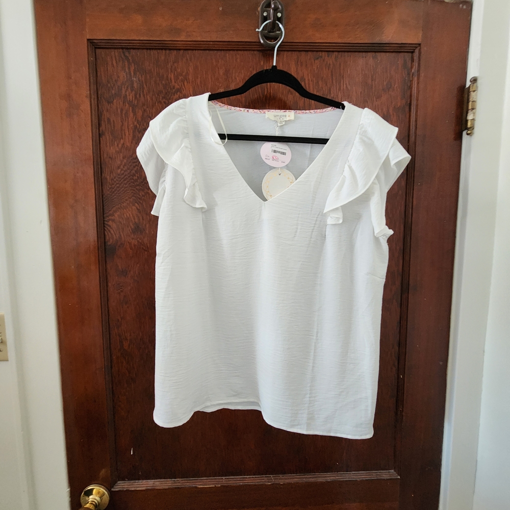 White Ruffled V-Neck Top
